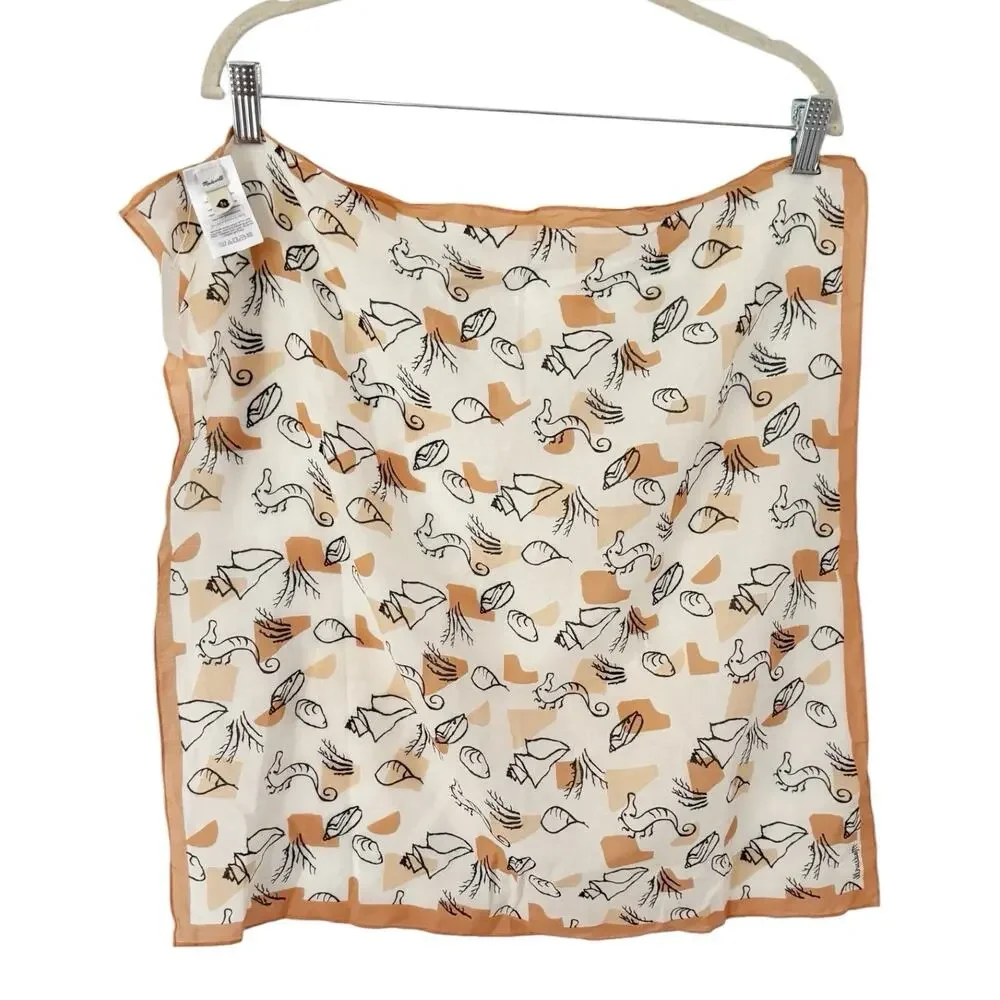 NWT Madewell Organic Cotton Bandana Seahorse Seashell Print Square Beach Orange